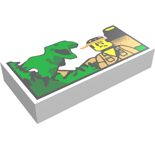 Tile 1 x 2 with Minifig and Dinosaur Print (White)