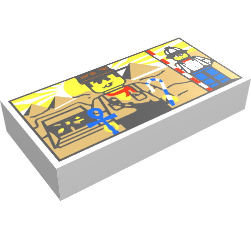 Tile 1 x 2 with Minifig and Pyramids Print (White)