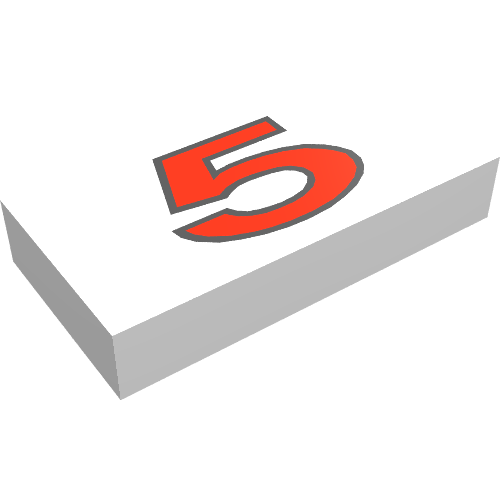 Tile 1 x 2 with '5' Red Print (White)