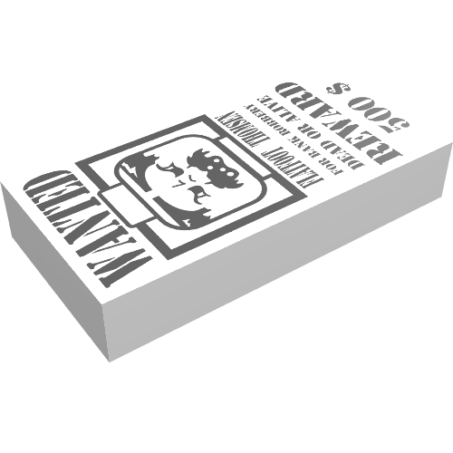 Tile 1 x 2 with 'Wanted - Flatfoot Thomsen' Print (White)