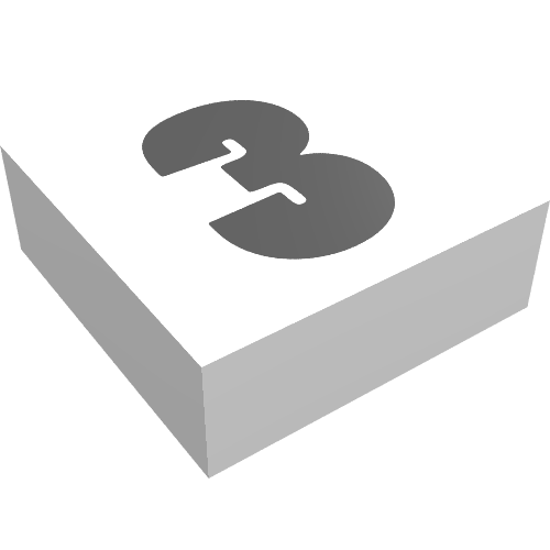 Tile 1 x 1 with Bold Black '3' Print (White)