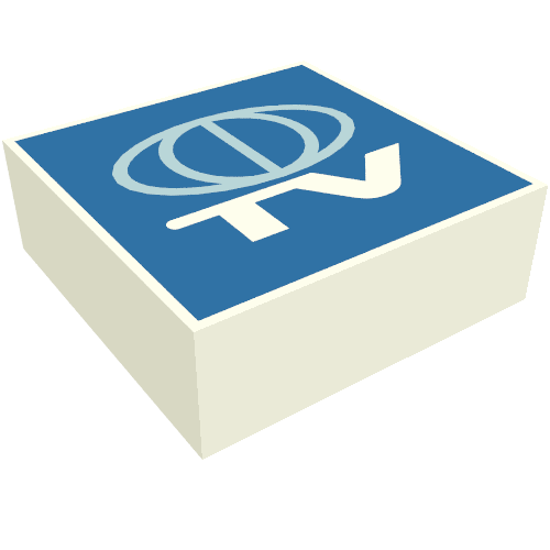 Tile 1 x 1 with TV Globe Logo Print (White)