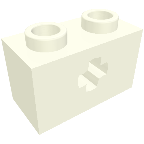 Technic Brick 1 x 2 with Axle Hole Type 2 [X Opening] (White)