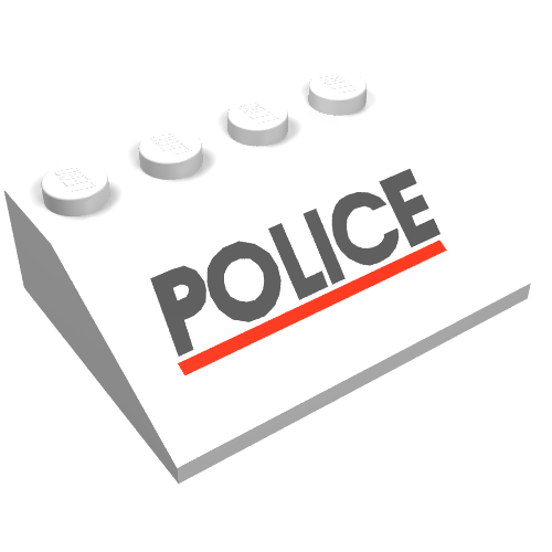 Brick Sloped 33° 3 x 4 with Black "POLICE" and Red Line Print (White)