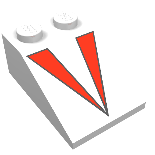 Brick Sloped 33° 3 x 2 with Red V Print (White)