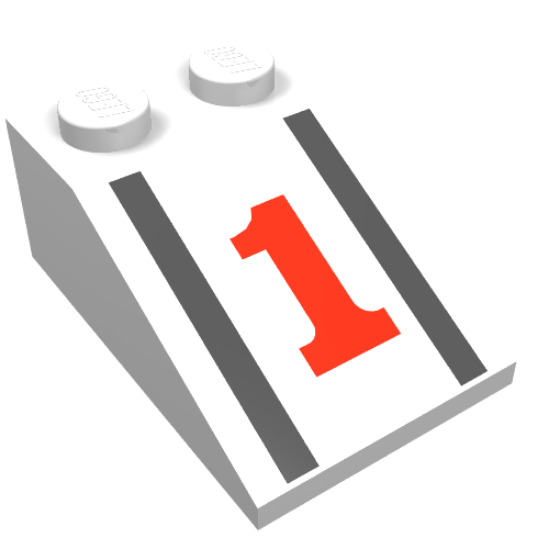 Brick Sloped 33° 3 x 2 with '1' Print (White)