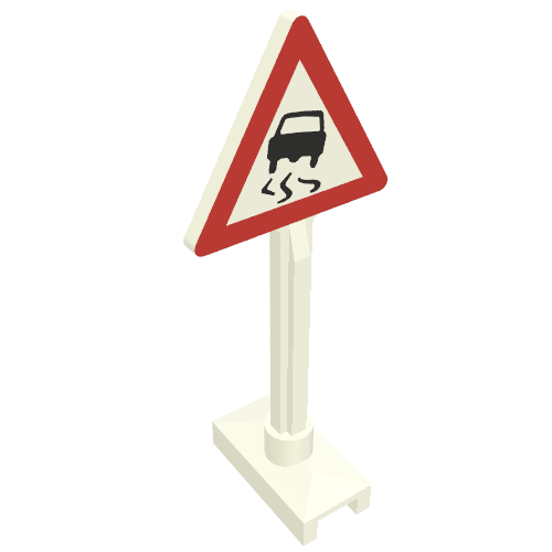 Road Sign Triangle with Skidding Car Print (Newer Car no Tire on Back) (White)