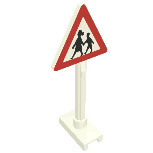 Road Sign Triangle with Children Playing Print (White)