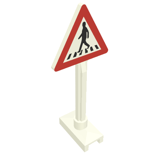 Road Sign Triangle with Pedestrian Crossing 1 Person in Crosswalk Print (White)