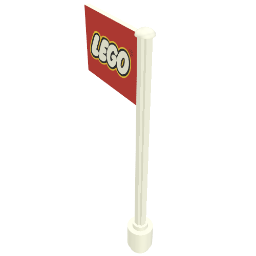 Flag on Flagpole, Straight with Red Lego Print (White)