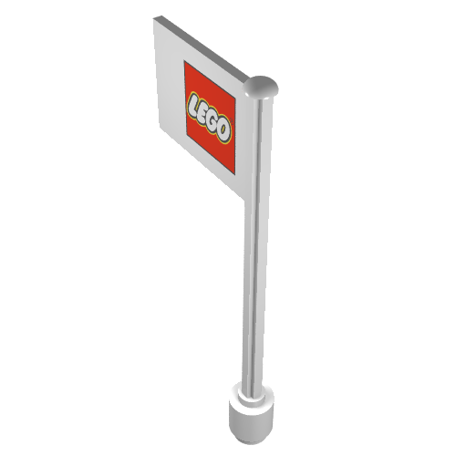 Flag on Flagpole, Straight with Red Small Lego Print (White)