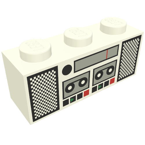 Brick 1 x 3 with Radio and Tape Player Print (White)