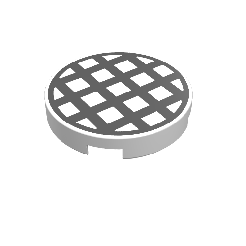 Tile Round 2 x 2 with Black Grid Large Print (White)