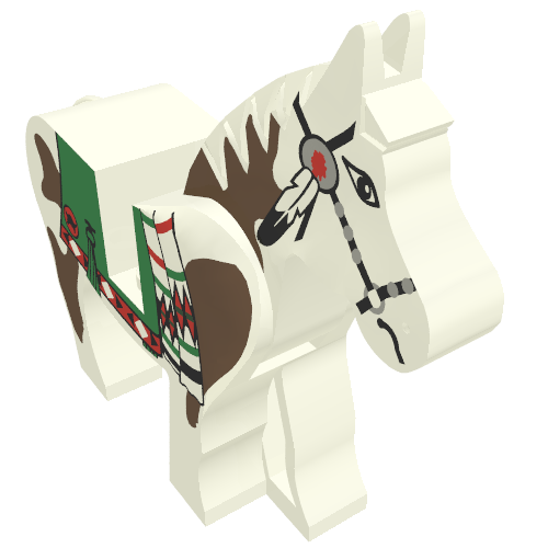 Animal, Horse, Movable Head, Green Blanket and Red Hand Print [Complete] (White)