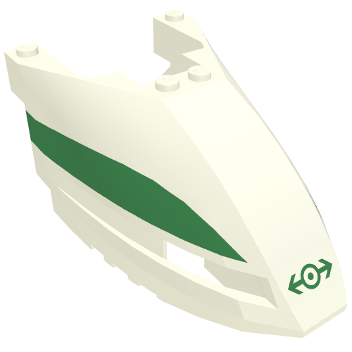 Train Front 6 x 10 x 3 2/3 Triple Curved with Green Stripe and Train Logo Print (White)