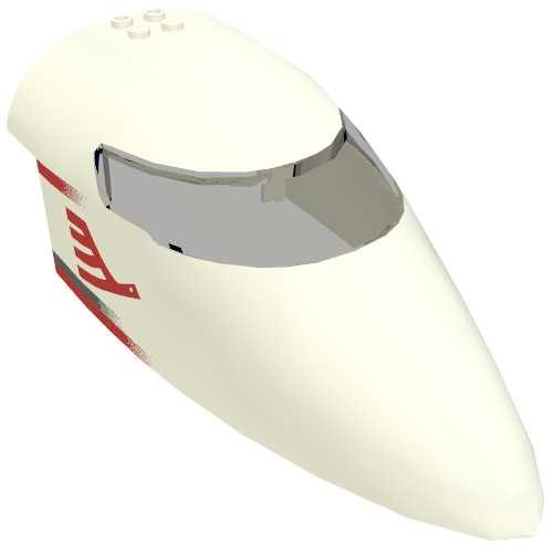 Aircraft Fuselage Curved Forward 8 x 16 x 5 with Trans-Brown Glass with Red Airline Bird and Stripes Print (White)