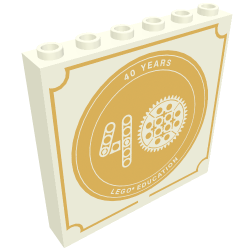 Panel 1 x 6 x 5 with Gold '40 YEARS LEGO EDUCATION' Print (White)