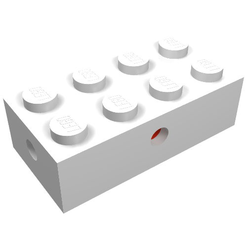 Brick Special 2 x 4 with Wheel Holder Old, Clear Bottom, Red Inside (White)