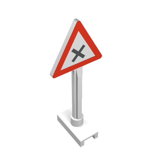 Road Sign Triangle with Dangerous Intersection Print (White)