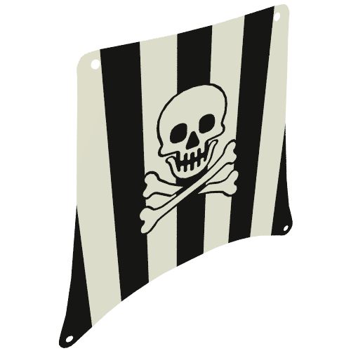 Sail, Square, 25 x 25 with Black Stripes, Skull and Crossbones Print (White)