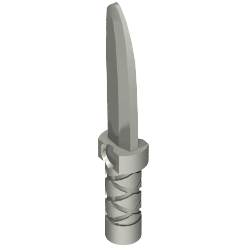 Weapon Dagger / Knife with Flat Hilt End and Curved Blade, Cross Hatched Grip (Flat Silver)