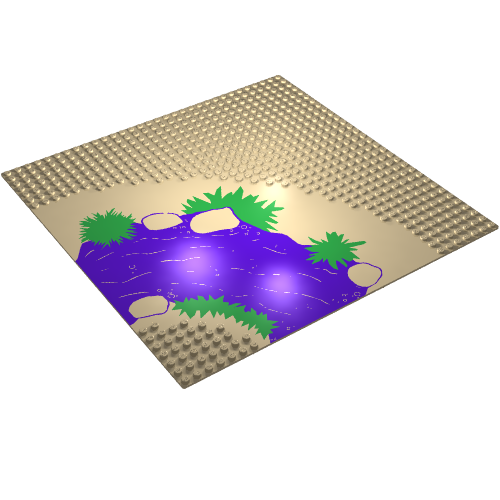 Baseplate 32 x 32 with 7-Stud Curve with River, Plants, and Rocks Print (Tan)