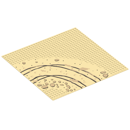 Baseplate 32 x 32 with 7-Stud Curve with Rocks and Ruts / Dirt Road Print (Tan)