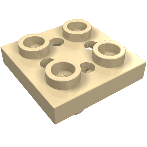Plate Special 2 x 2 with Pin on Bottom, Small Holes in Plate and Rotational Locking Fingers on Underside (Tan)
