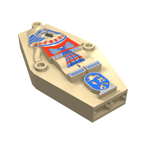 Sarcophagus Lid 2 x 4 x 6 with Mummy Relief with Red, Blue and Gold Print (Tan)