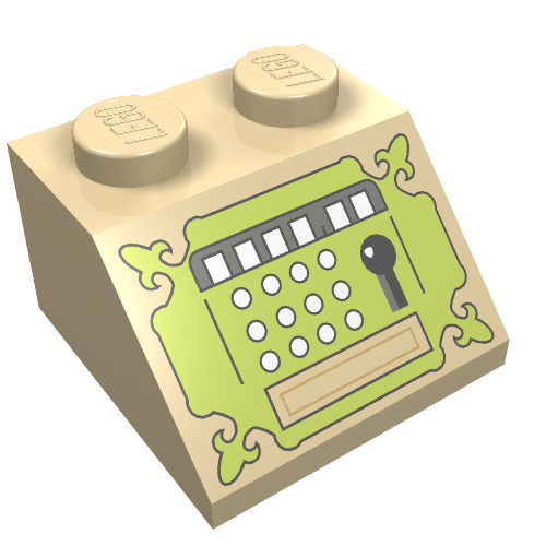 Brick Sloped 45° 2 x 2 with Sand Green Cash Register Print (Tan)