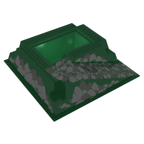 Baseplate Raised 32 x 32 with Ramp and Pit, Rocks Light and Dark Gray Print (Green)