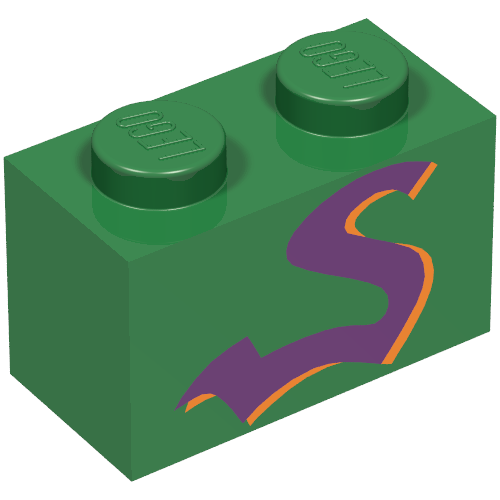 Brick 1 x 2 with Purple Snake Print (Green)