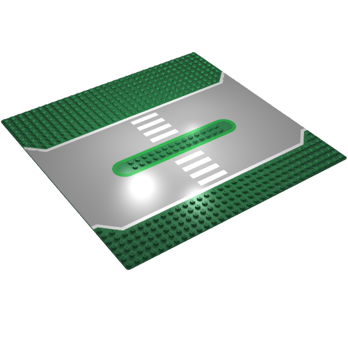 Baseplate 32 x 32 Split with 2 x 14 Center Studs, Gray Road, White Lines, and Crosswalk Print (Green)