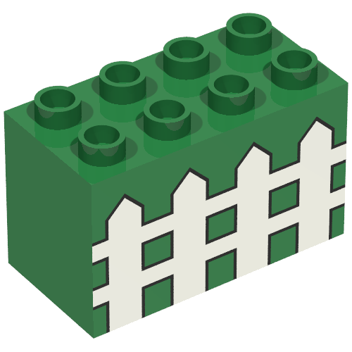 Duplo Brick 2 x 4 x 2 with Fence Print (Green)