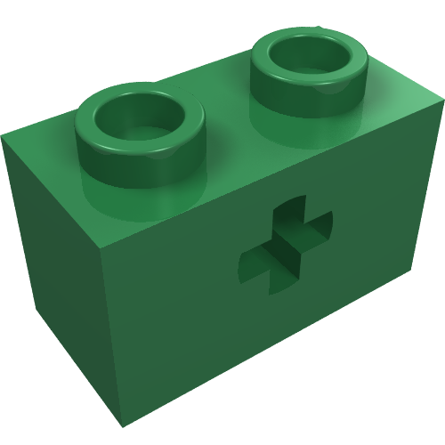 Technic Brick 1 x 2 with Axle Hole Type 1 [+ Opening] and Bottom Ridges (Green)