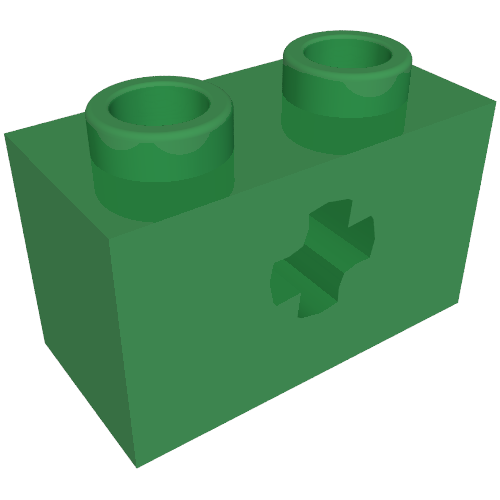 Technic Brick 1 x 2 with Axle Hole Type 2 [X Opening] (Green)