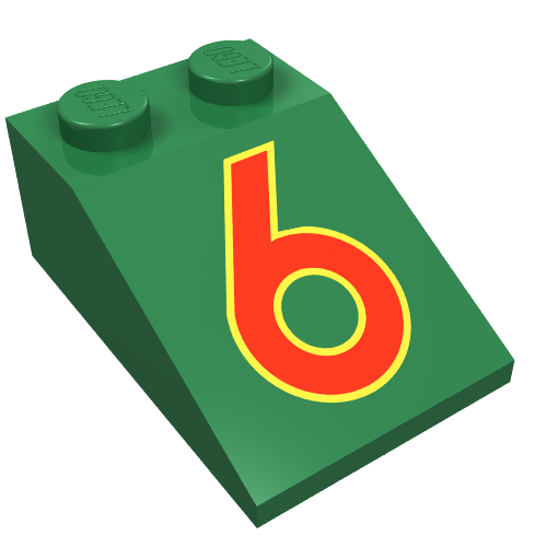Brick Sloped 33° 3 x 2 with Red "6" Print (Green)
