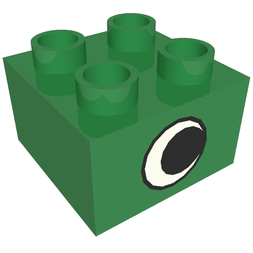 Duplo Brick 2 x 2 with Eye without White Spot Print, on Two Sides (Green)