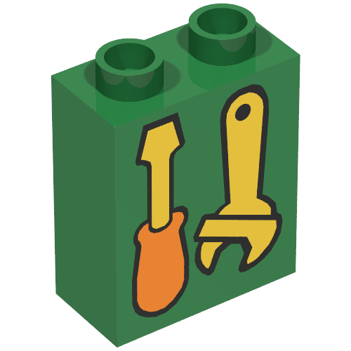 Duplo Brick 1 x 2 x 2 with Screwdriver and Wrench Print (Green)