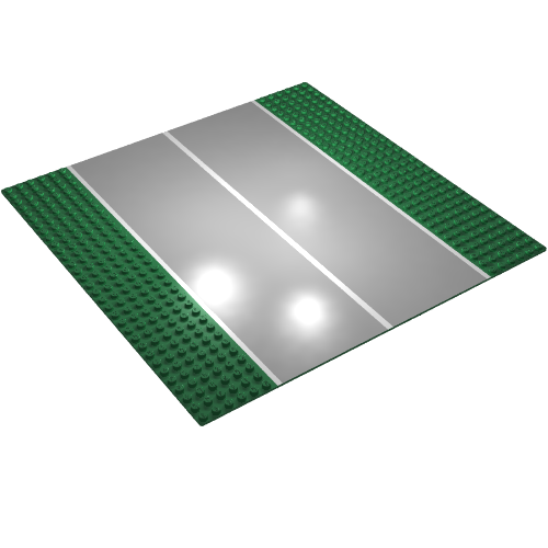 Baseplate 32 x 32 with 6-Stud Straight with Dark Gray Runway / Road with White Center Line Print (Green)