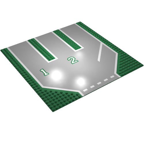 Baseplate 32 x 32 with 9-Stud Straight, 3-Lanes and '1', '2', and White Lines Print (Green)