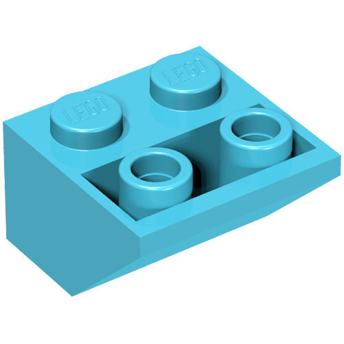 Brick Sloped Inverted 45° 2 x 2 [Ovoid Bottom Pin, Bar-sized Stud Holes] (Maersk Blue)