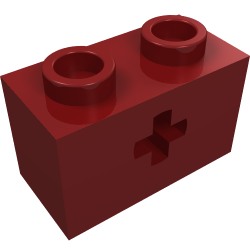 Technic Brick 1 x 2 with Axle Hole Type 1 [+ Opening] and Bottom Ridges (Dark Red)