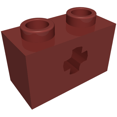 Technic Brick 1 x 2 with Axle Hole Type 2 [X Opening] (Dark Red)