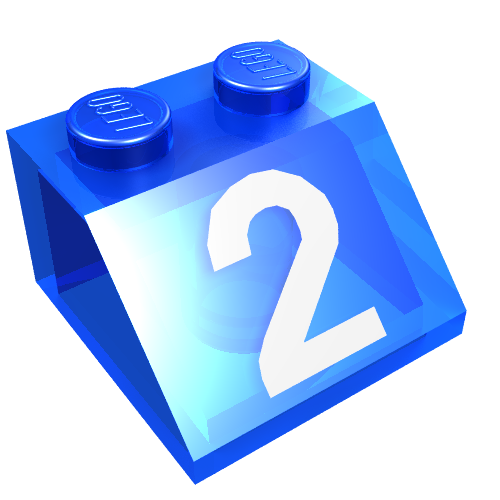 Brick Sloped 45° 2 x 2 with White '2' Print (Trans-Dark Blue)