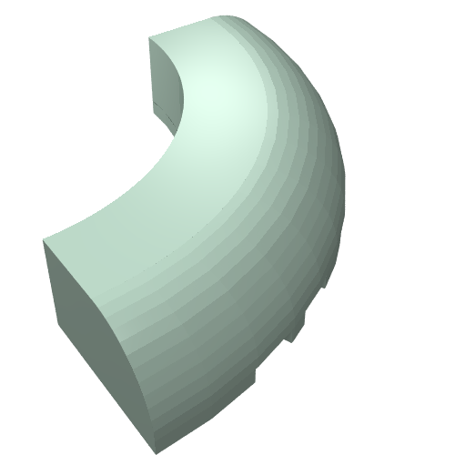 Brick Round Corner 5 x 5 x 1 Curved, Bottom Cut Outs, No Studs, 7 Bottom Tubes (Sand Green)