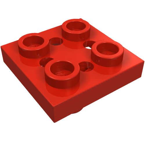 Plate Special 2 x 2 with Pin on Bottom, Small Holes in Plate and Rotational Locking Fingers on Underside (Red)