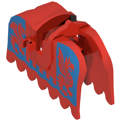 Animal / Creature Accessory, Horse Barding with Blue Dragons (Blue on Red) Print (Red)
