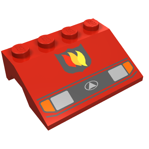 Wheel Arch, Mudguard, Slope 3 x 4 with Headlights and Fire Logo Badge Print (Red)