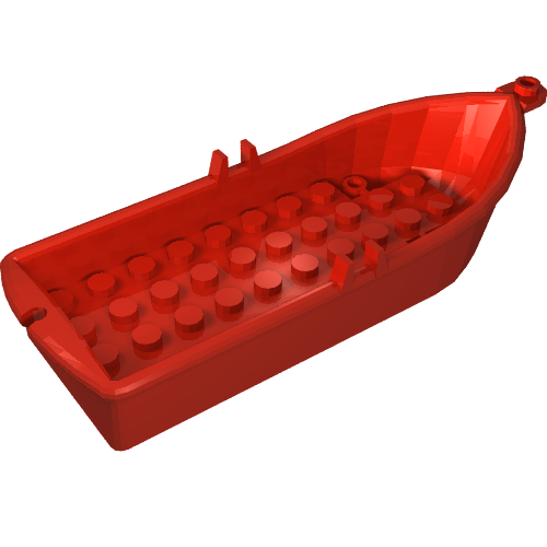 Boat / Rowing Boat 14 x 5 x 2 with Oarlocks [2 Hollow Inside Studs] (Red)